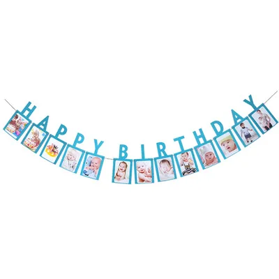 blue birthday 12 месяцы фоторамка баннер Baby 1st декорации с днем рождения Baby Shower 1st для маленьких мальчиков девочек мой первый год вечерние поставки - Цвет: blue birthday