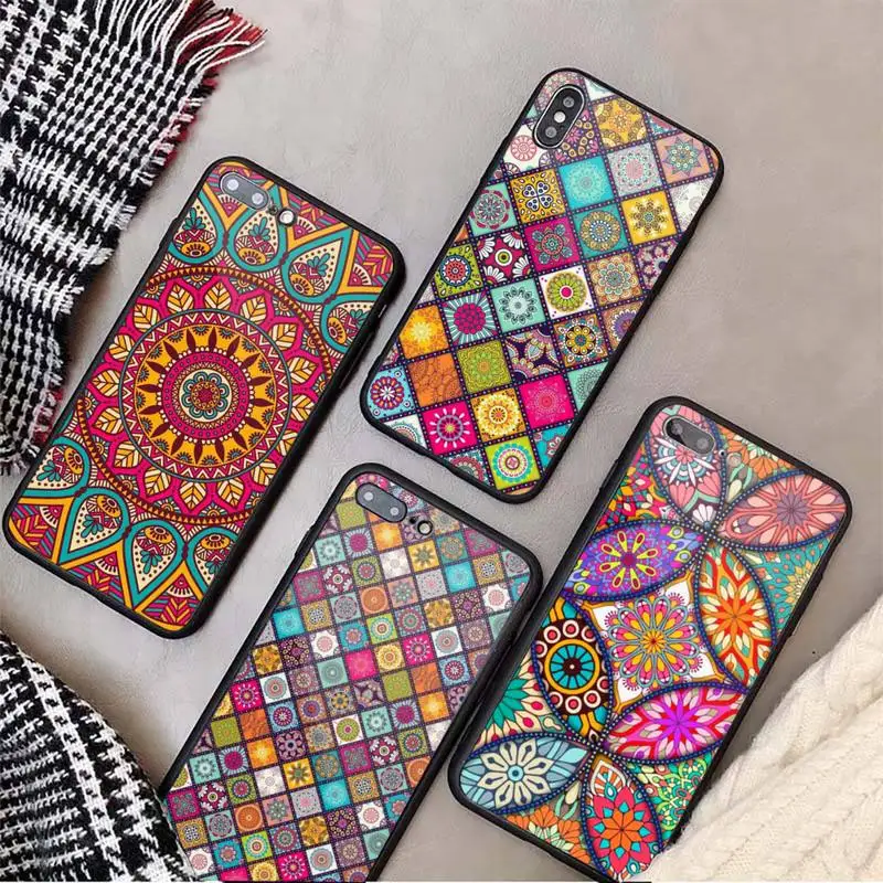 

COLORFUL MANDALA colorful pattern Phone Case Tempered glass For iphone 6 7 8 plus X XS XR 11 12 13 PRO MAX mini