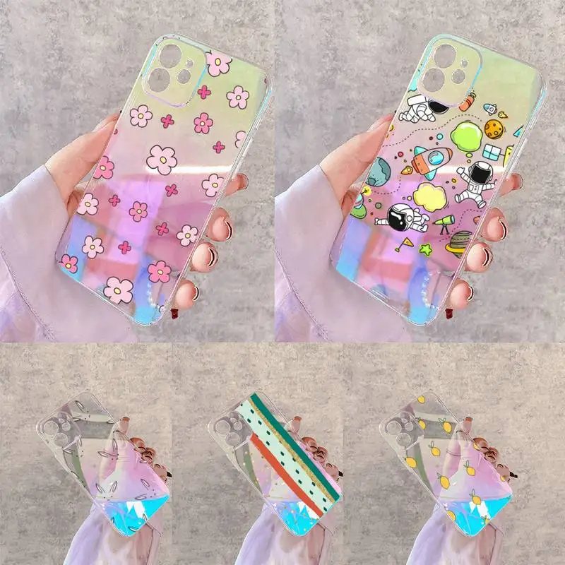 

Cute flower creative cartoon Phone Case for iPhone xiaomi redmi 7 8 9 11 12 10 S X XS XR MINI Pro Max Plus laser Transparent