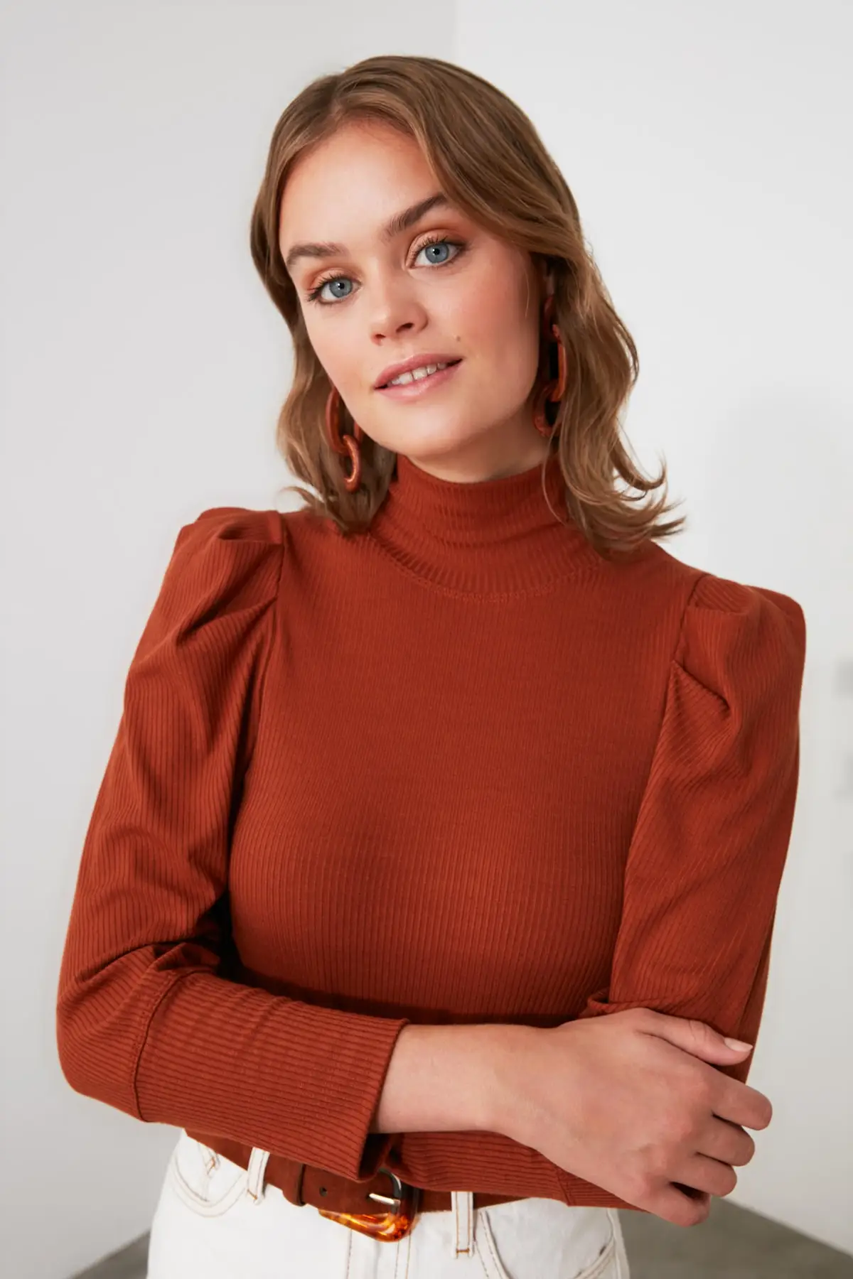 Trendyol Cinnamon Shir детальная трикотажная блузка TWOAW20BZ0274 | Женская одежда