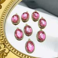 10pcs pink oval shape crystal charms shiny rhinestone pendant for necklace earring jewelry making handmade crafts diy supplies