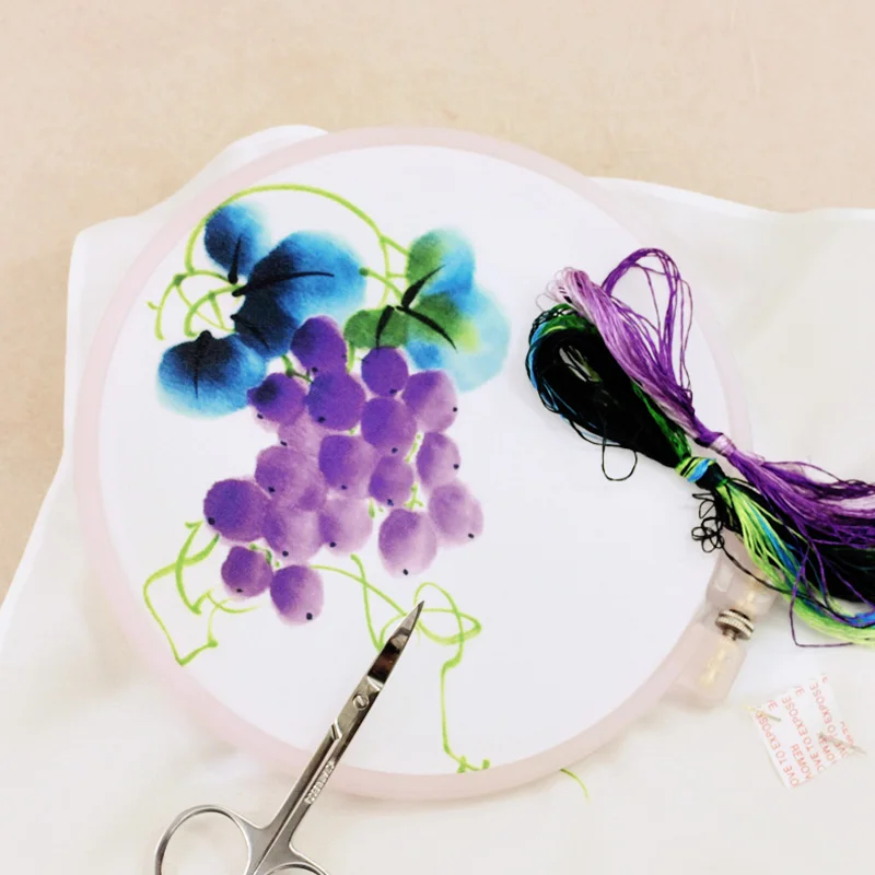 DIY Chinese Silk Suzhou Embroidery Kit with Hoop Flower Printed Pattern Needlework Handkerchief Handmade Sewing Art Craft | Дом и сад