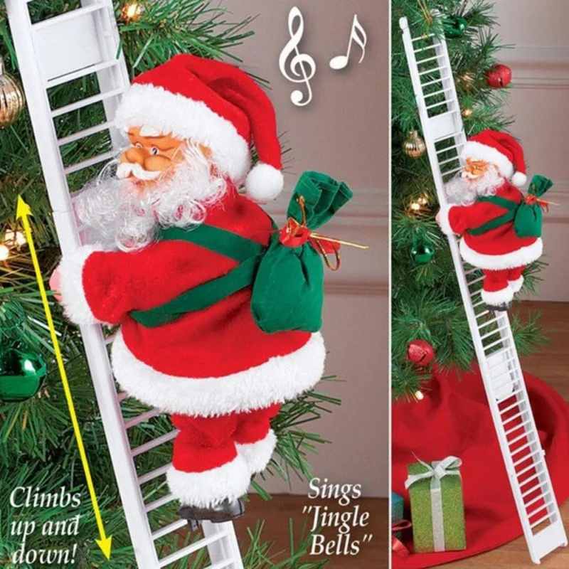 

Подарок 2022, электрическая лестница для скалолазания, Санта-Клаус, искусство для дома, Рождественская елка, подвесной декор с музыкой