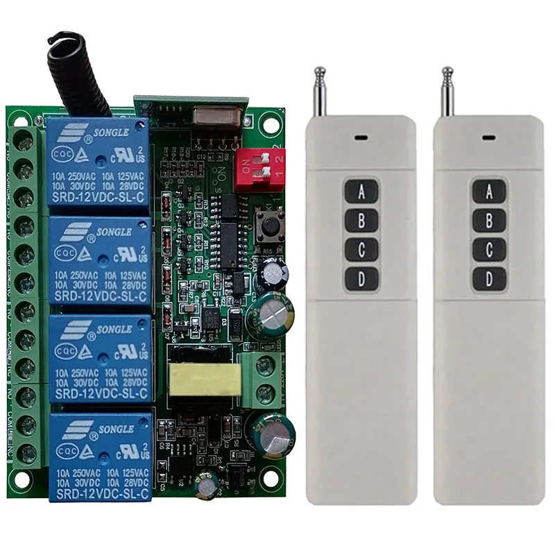 

1000m AC110V 220V 230V 4CH Wireless Remote Control LED Light Switch Relay Output Radio RF Transmitter And 315/433 MHz Receiver