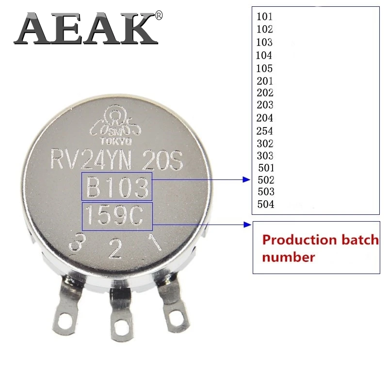 Aeak RV24YN20S B504 500K Ом Потенциометр RV24YN