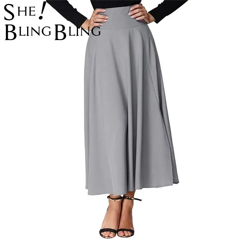 Женская юбка трапеция SheBlingBing однотонная длинная с высокой талией и двумя