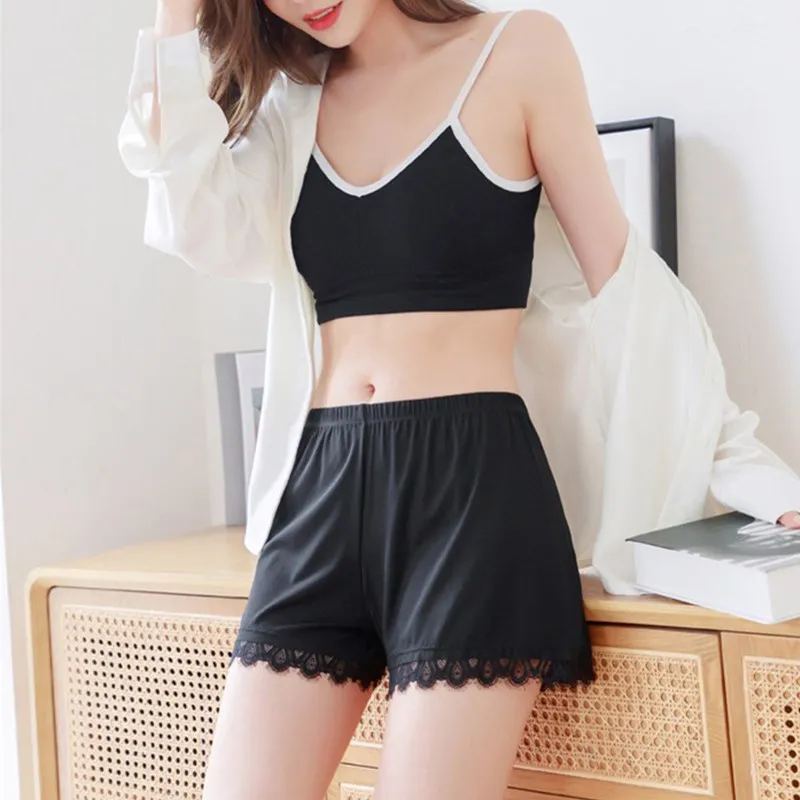 

Summer Thin Ice Silk Safety Pants Women's Panties Lace Leggings Elastic High Waist Plus Size Home Bottoming Shorts Ladies Gift