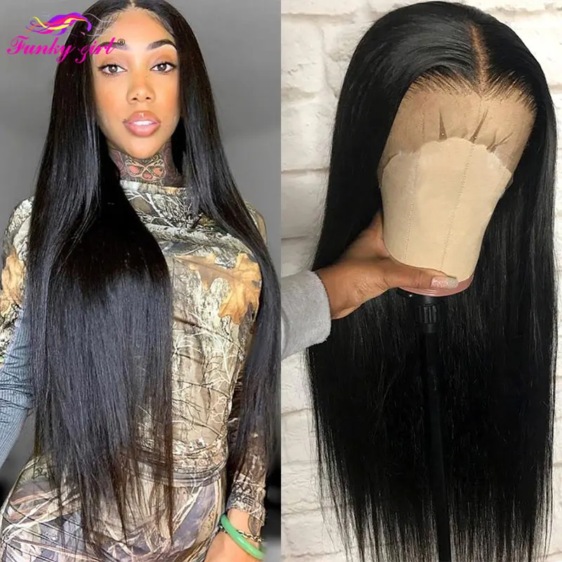 30inch Peruvian Straight Transparent 13x6 Lace Front Human Hair Wigs Pre plucked Remy HD 13X4 Lace Frontal Wig For Black Women