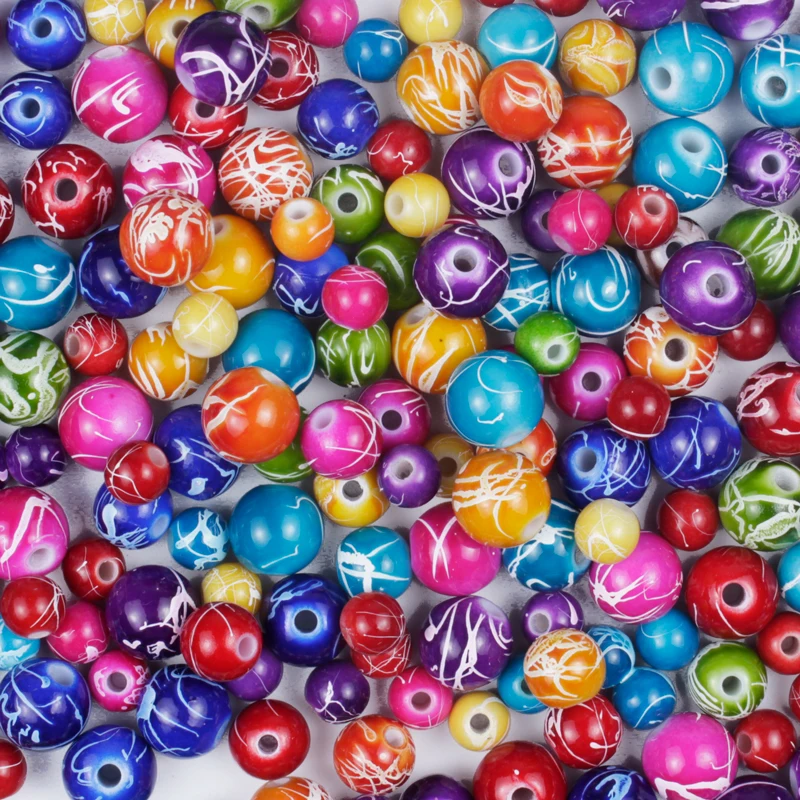

50Pcs/Lot Mixed Color Pattern Acrylic Beads 8/10/12mm Loose Spacer Beads For Jewelry Making DIY Bracelet Necklace Accessories