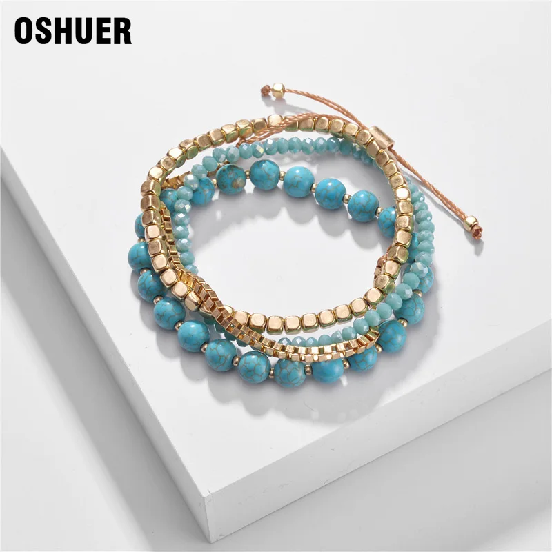 

OSHUER Bohemian Friendship Bracelets & Bangles For Women Boho Natural Beads Charm Bracelet Set Femme Pulseras Mujer Jewelry Gift