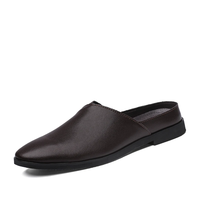 Мюли мужские из натуральной кожи дышащие шлепанцы без застежки плоская подошва