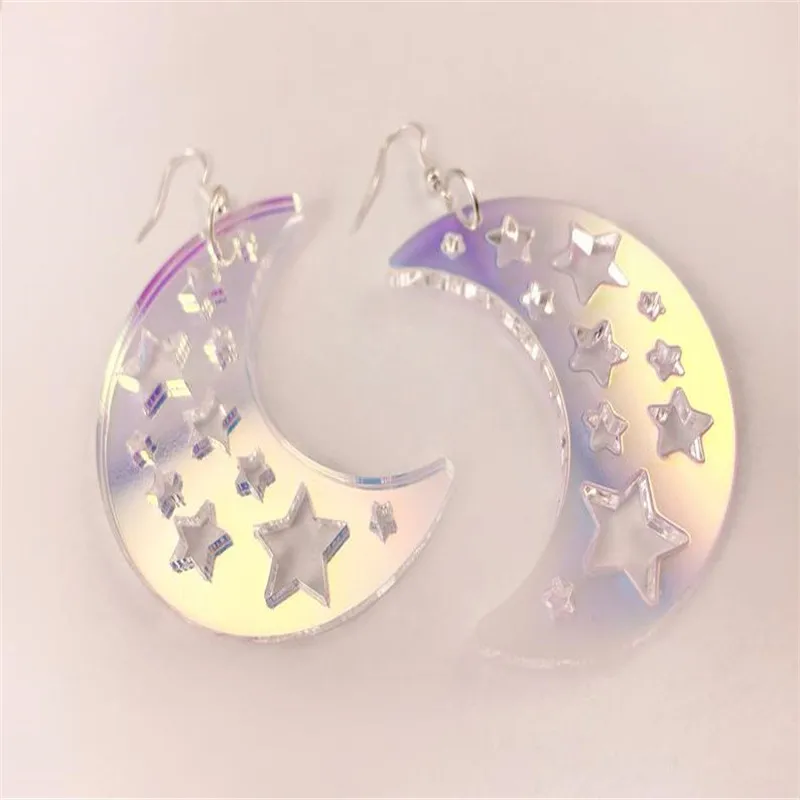 Переливающиеся серьги в форме Луны-звезды Полумесяца большой прозрачный