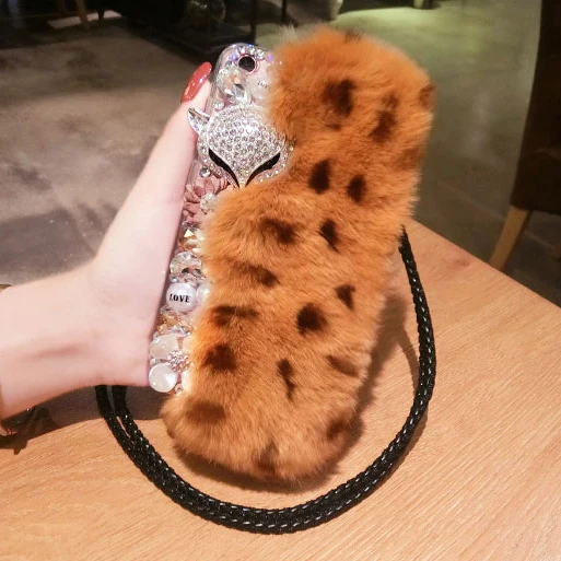 

Luxury Rabbit Fox Fur Phone Case For iPhone 11 12 Pro X Xr Xr Max Cute Fur Bumper 6 6S 7 8 Plus 5 5S SE 2020 12 Mini Cover Girls