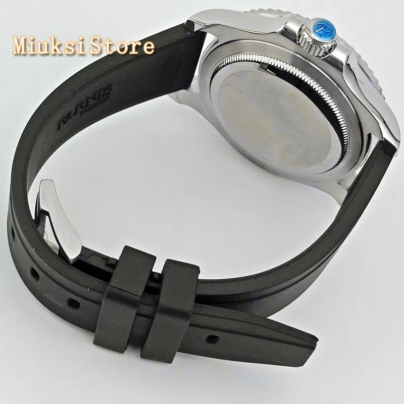 Мужские деловые часы Parnis 41 мм сапфировое стекло Керамическая рамка черный цвет