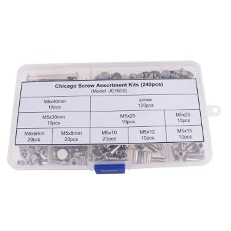 240 шт. никелированные Chicago шурупы Ассортимент комплектов заклепки книги стыковой