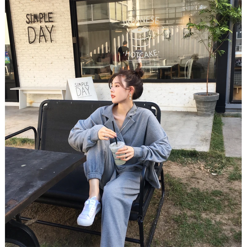 

Autumn Women 2 Piece Set Pants Hoodies Tracksuit Sweatshirts Casual Long Sleeve Solid Suit Female