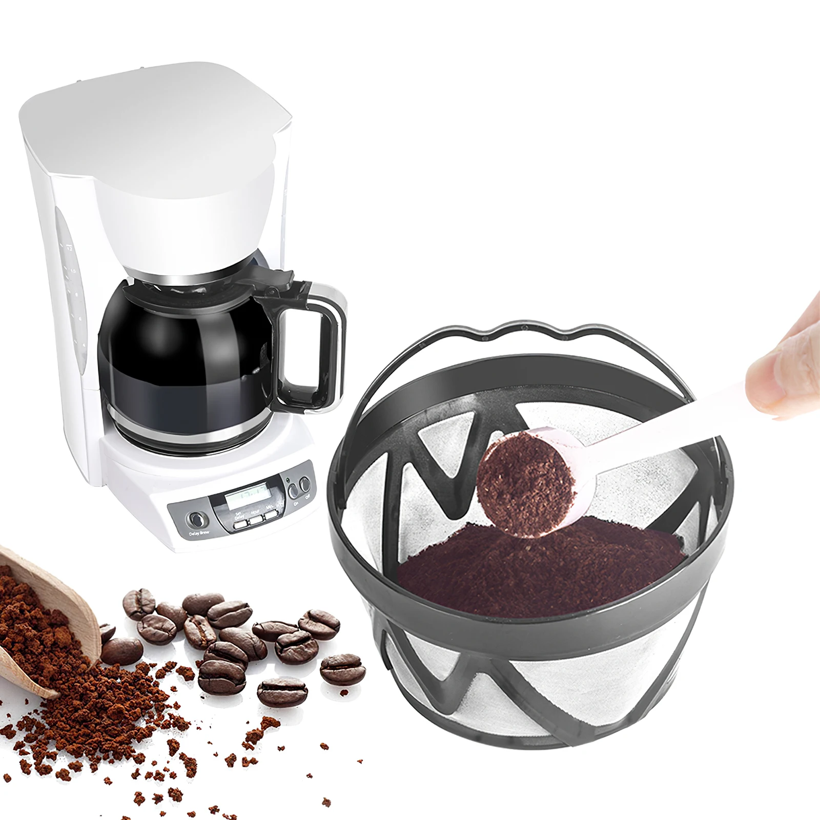 

Coffee Filter 100 Mesh Stainless Steel Coffee Filter Permanent Basket Style Reusable Cup Golden Tone Coffee Filter