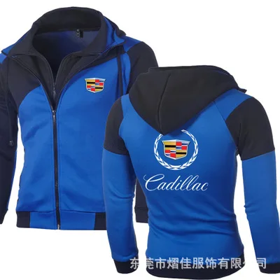 

Spring Autumn NEW Men Sweatshirt Cadillac Logo Jacket Sweatshirts Double Zipper Hoodie Cotton Pullover Sports Wear Coat