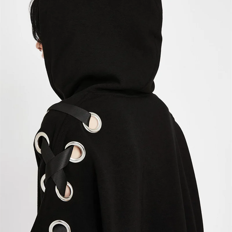 Y Demo готический черный женский пуловер с капюшоном и длинным рукавом на шнуровке