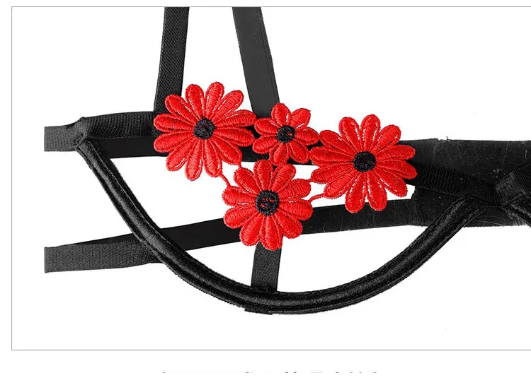 Sexy female sexy open file bare chest rim flower perspective bra set+ embroidery perspective split suit