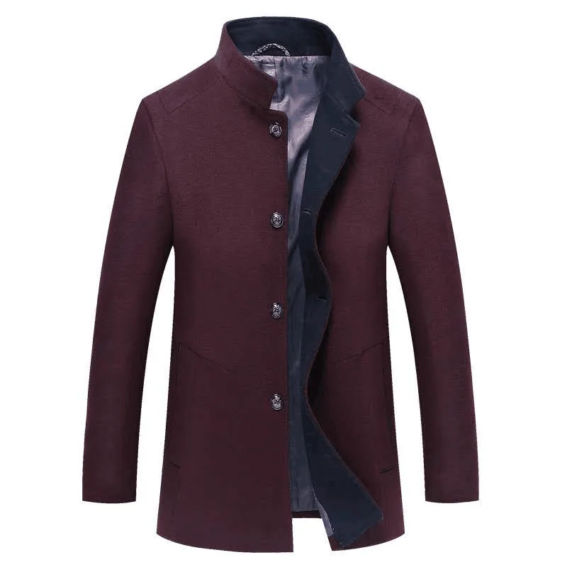 

2020 New Men's Wool Jacket Winter Autumn Mens Long Slim Fit Coats Casual Stand Collar Solid Jackets Male SA937