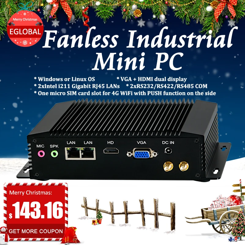 Промышленный Мини ПК Celeron J1900 Настольный ПК Linux Pfsense 2 LAN 2 RS485 COM VGA HDMI 3g/4G модуль SIM тонкий ПК