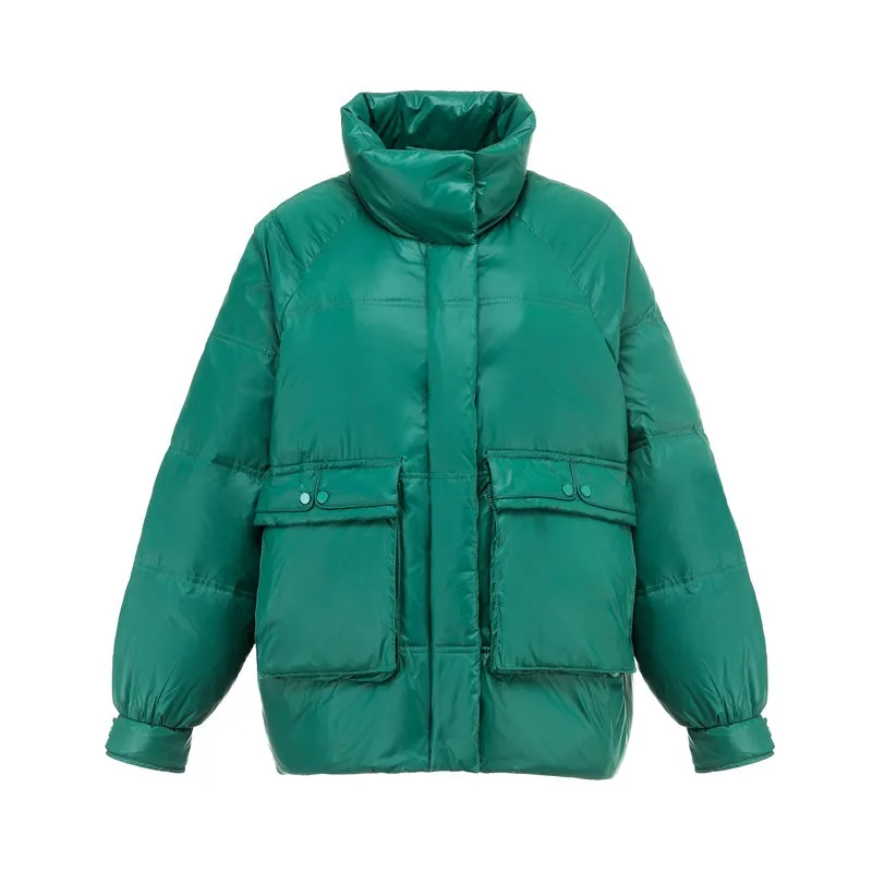 

FTLZZ New Winter Women Stand Collar Loose Down Coat 90% White Duck Down Black Short Parkas Big Pocket Snow Warm Thick Outwear