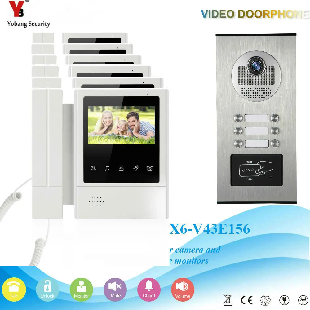 V43E1685301V6 SmartYIBA 4," Портативная Система домофона для квартиры с 6 до 12 пользователей RFID карта разблокировка ЖК-видео дверной звонок Дверной телефон - Цвет: V43E1685301V6
