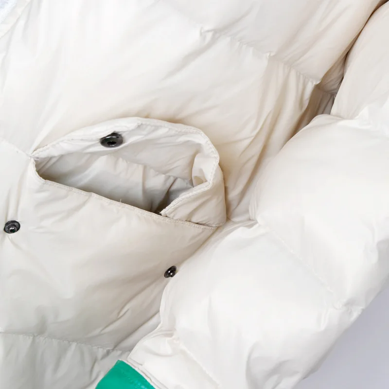 

Autumn and winter down jacket women stand-up collar long over the knee large size loose color matching white duck down tide