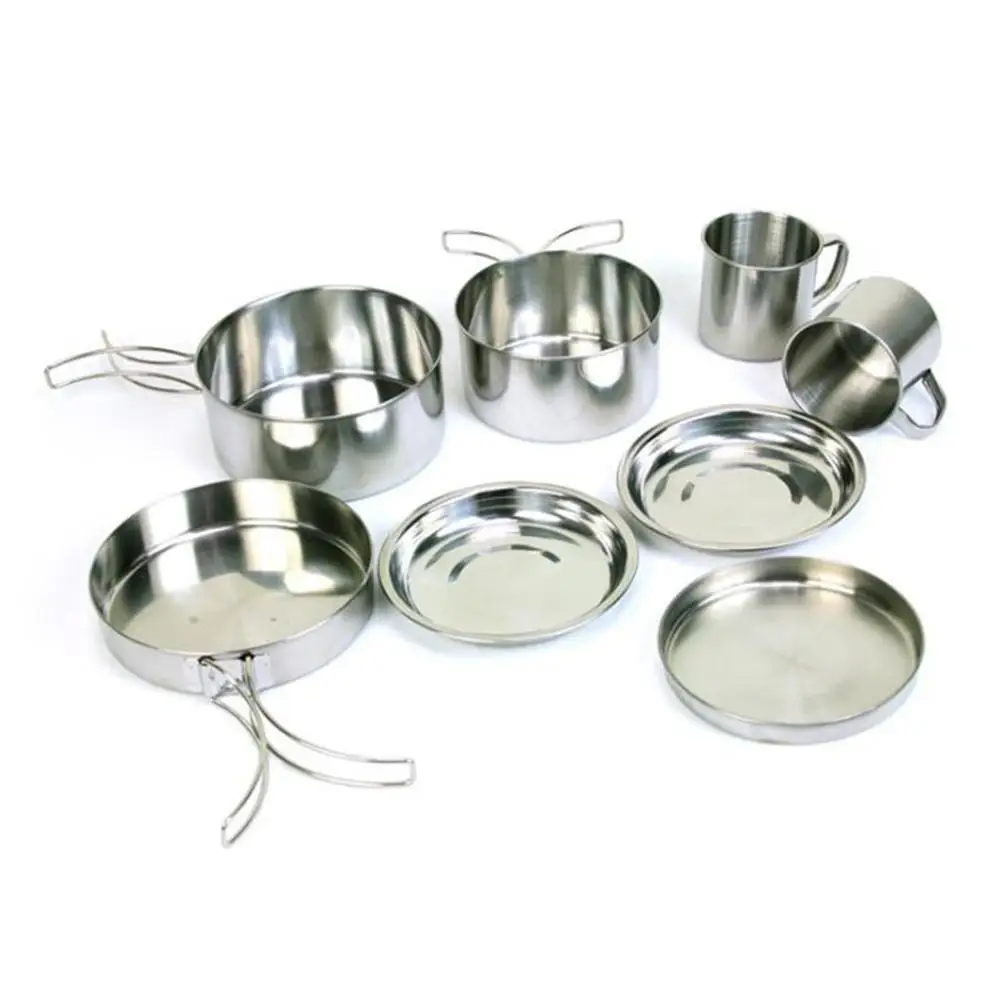 GloryStar 8pcs/set Outdoor Stainless Steel Pot Set Mountaineering Camping Portable Barbecue | Спорт и развлечения