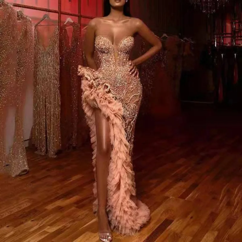

Kalenmos 2020 Dress New Women's Fringed Tail Sexy Sequined Tube Top Dress Prom Line Up Wrapped Chest Tight Skirt