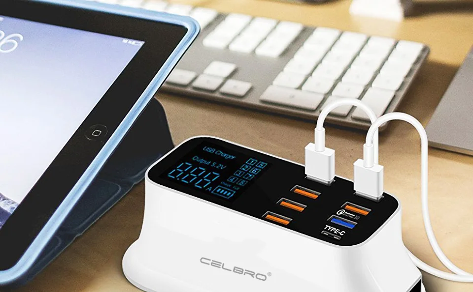 Мульти Порты и разъёмы USB Зарядное устройство концентратор Quick Charge 3,0 8 Порты и разъёмы Настольный несколько USB Зарядное устройство станция светодиодный Дисплей Быстрая зарядка EU US UK вилкой