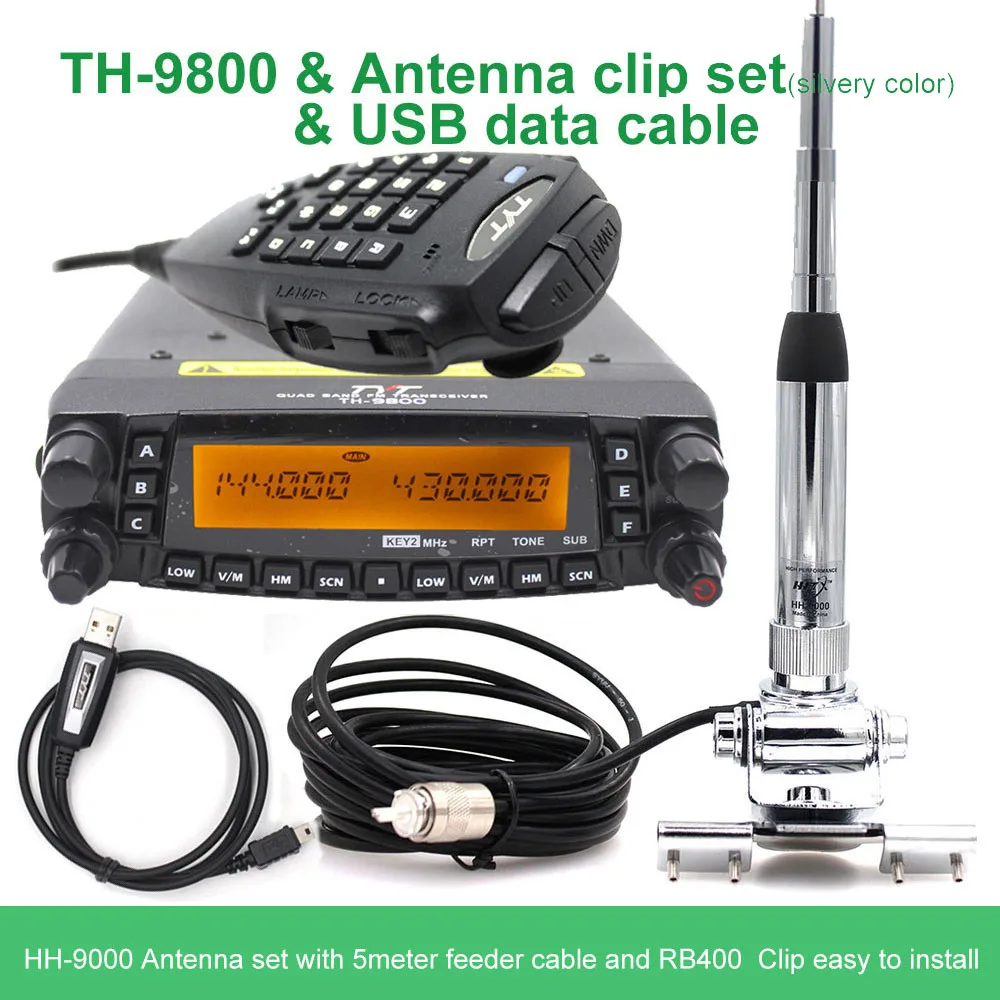 TYT TH-9800 Plus автомобильный мобильный радиоприемник Walkie Talkie 50 км трансивер Quad Band двойной дисплей ретранслятор скремблер TH9800 S/N 1901A - Цвет: TH9800-USB-Antenna-2