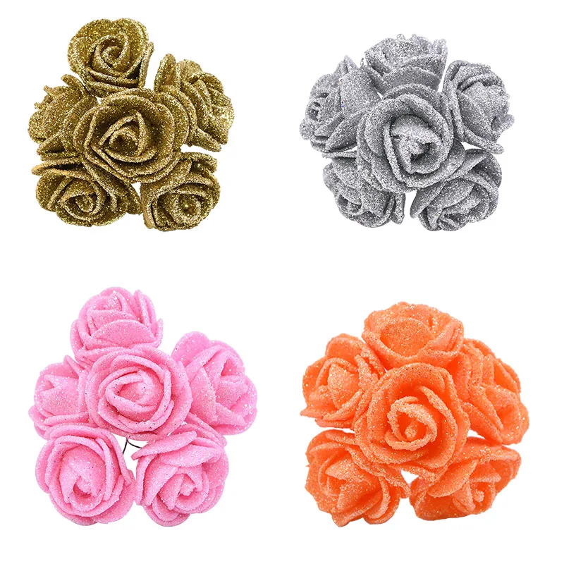 36 шт Блестящий розовый оранжевый Свадебный букет Искусственный цветок из пены