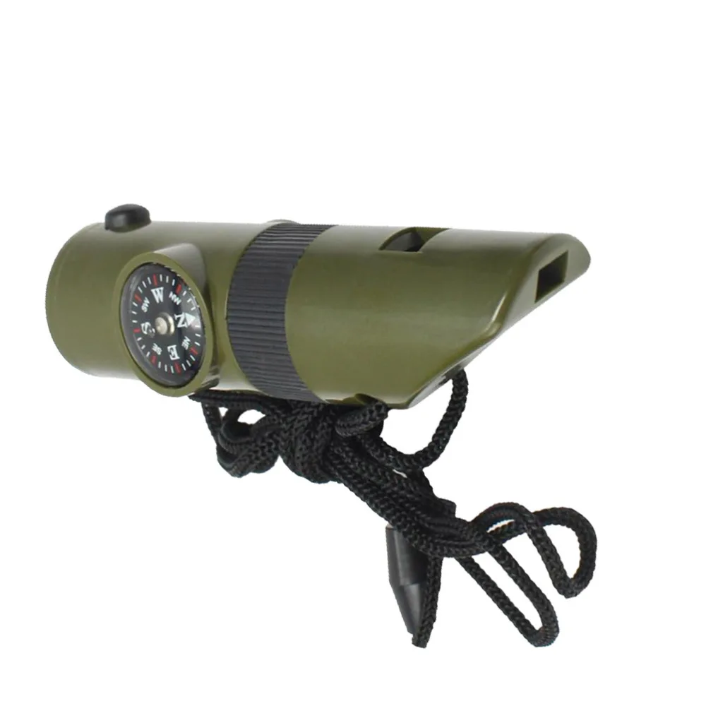 

7 in 1 Multifunctional Portable Whistles Emergency Survival Whistles with Lanyard LED Light Compass Magnifier for Ou