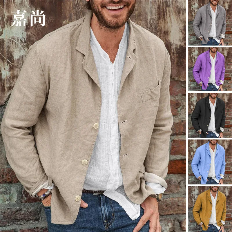 

2021 Cotton and Linen Suit Jacket Men's Clothing for Spring and Autumn Hot Style Casual Loose Mens Blazer Men's Coats