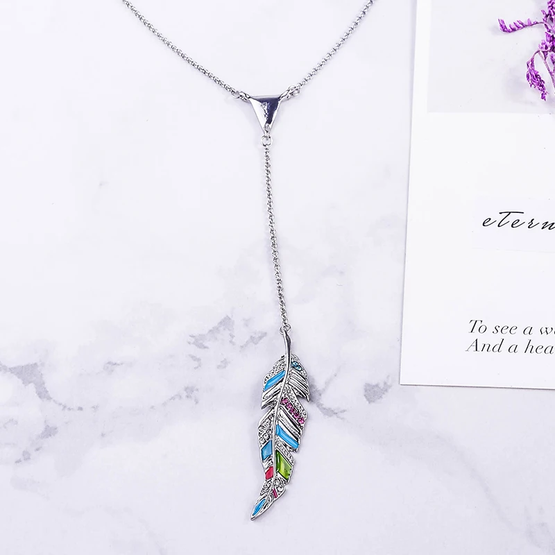 Уникальный разноцветный кристалл Смола Имитация пера листья кулон ожерелье для