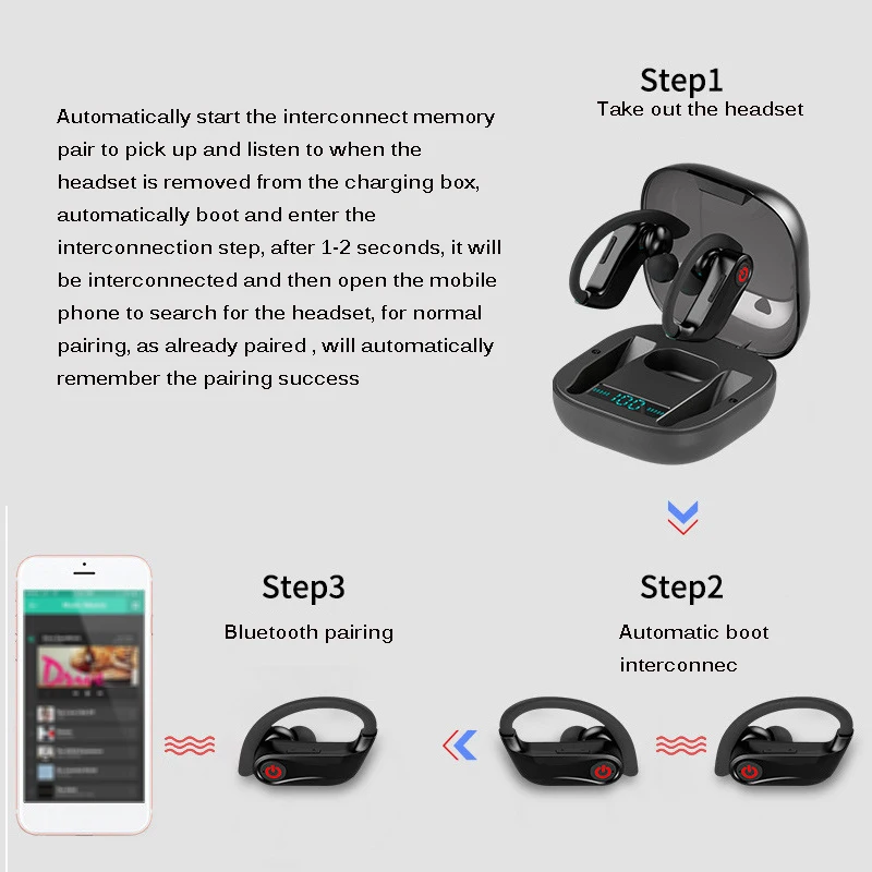 TWS-наушники Q62 Спортивные Bluetooth 5 0 Беспроводные стереонаушники гарнитура с