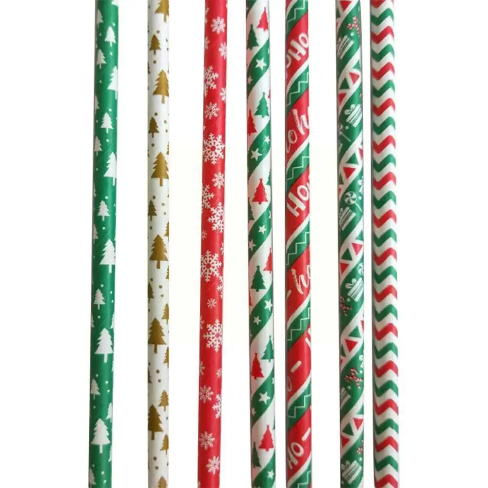 

25 шт. рождественские бумажные соломинки, снежинки, питьевая соломинка для дома 2022, рождественские и новогодние праздничные принадлежности ...