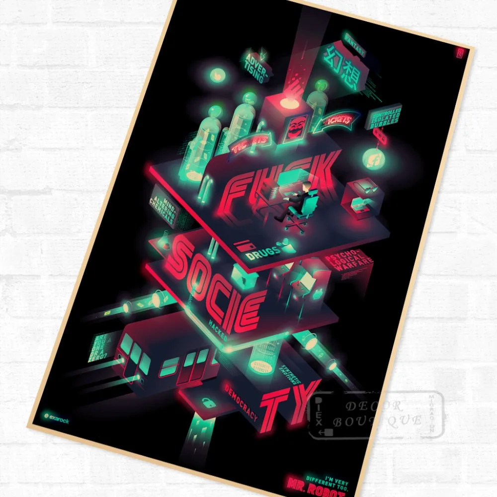 Постер мистер робот демократия был взломан винтажная Ретро Картина на холсте