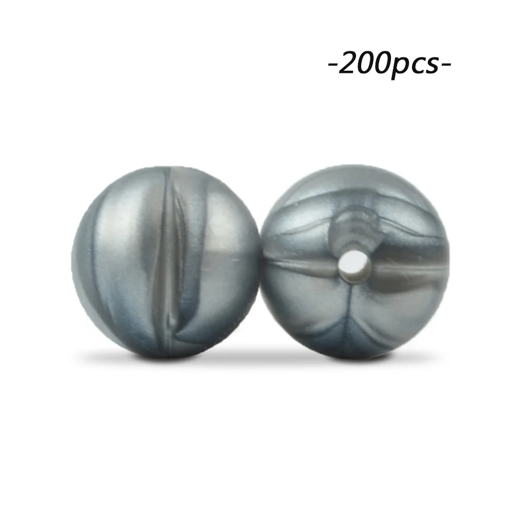 metal silver LOFCA 200 шт./лот, силиконовые бусины, 15 мм, Круглый прорезыватель, ожерелье, детский прорезыватель, игрушка, BPA бесплатно, сделай сам, жевательные подвески, аксессуары для новорожденных, кормящих - Цвет: metal silver