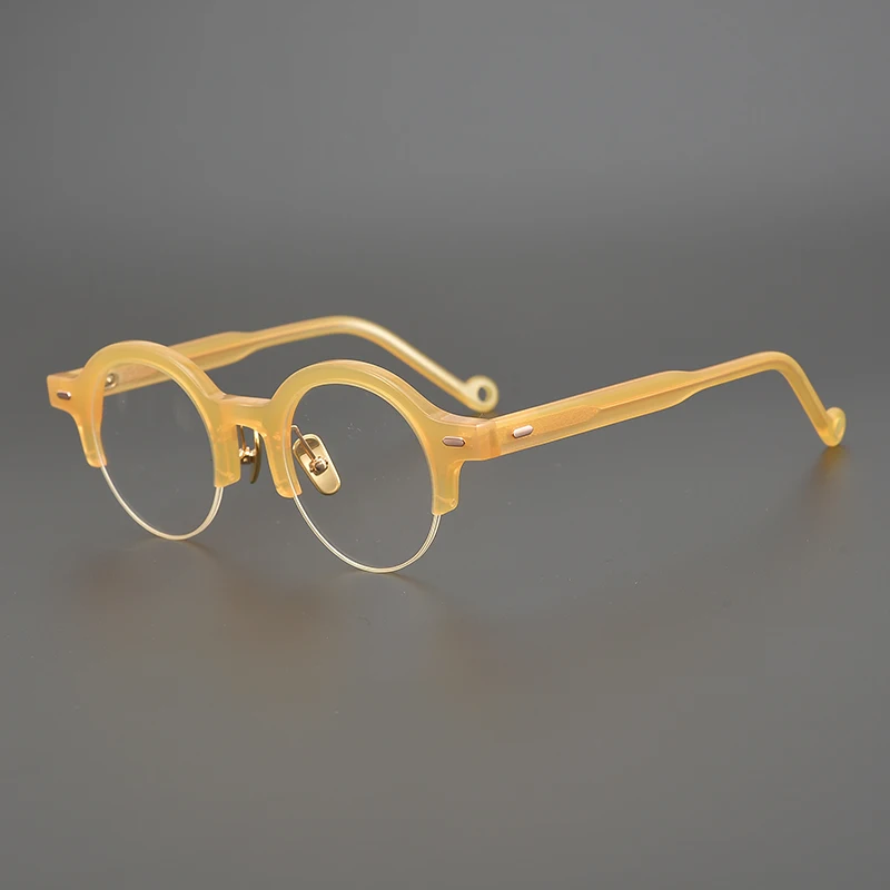 

Vintage Semi Rimless Acetate Prescription Eyeglasses Frame Men Women Half Frameless Myopia Optical Glasses Retro Round Eyewear