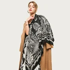 Большой шелковый шарф с принтом, женский роскошный квадратный длинный шарф с цветком винограда, элегантная бандана, зимние шали ручной работы с бронзовым узором