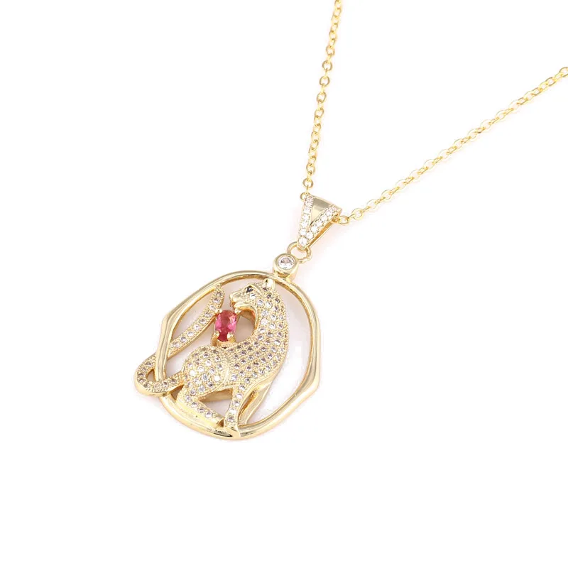 Gold Red Juya, Прямая поставка от поставщиков, микро ожерелье с леопардом из циркония ручной работы, ожерелье с подвеской в виде животного для женщин и мужчин, рождественский подарок - Окраска металла: Gold Red