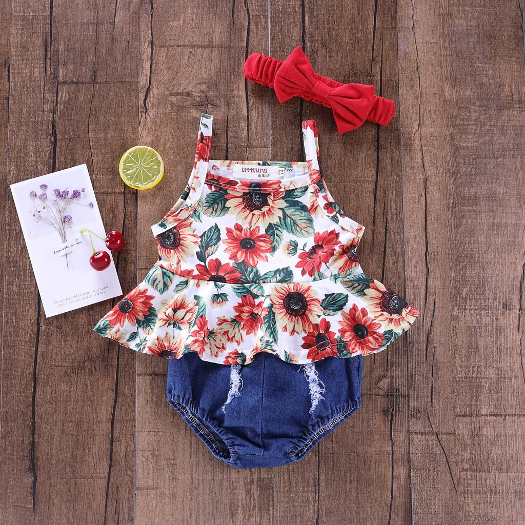 Комплект одежды для маленьких девочек из 3 предметов майка с подсолнухами и