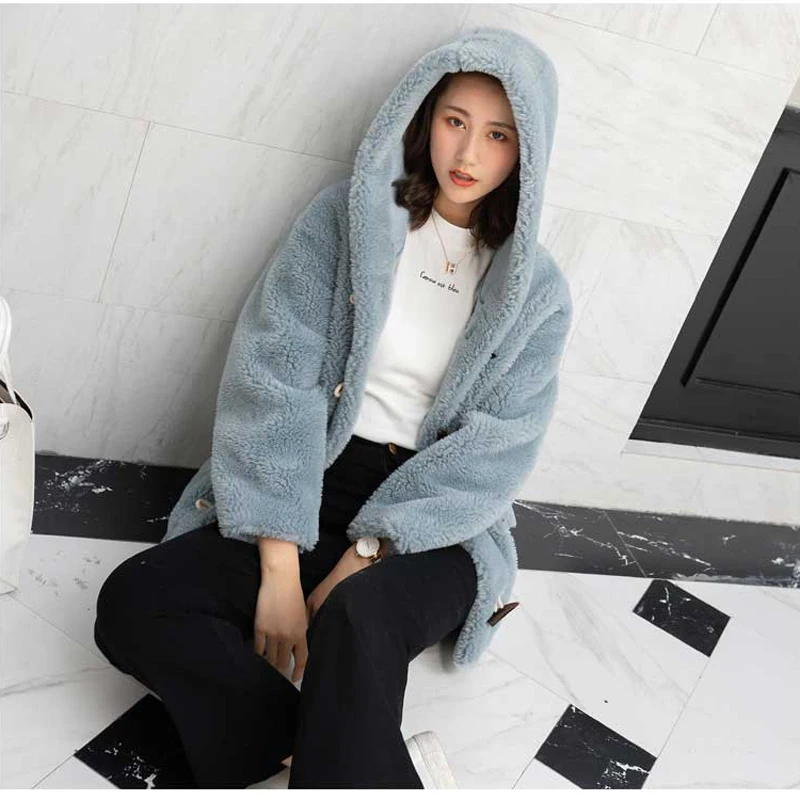 Новый 100% пальто из натурального овечьего меха для женщин со шляпой натуральный