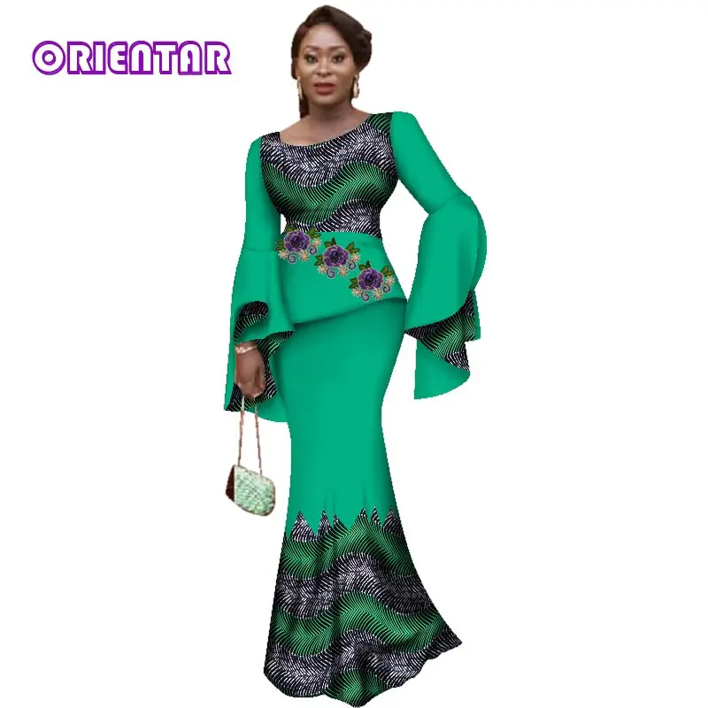 Комплект из 2 предметов с юбкой и аппликацией базин богатая африканская одежда