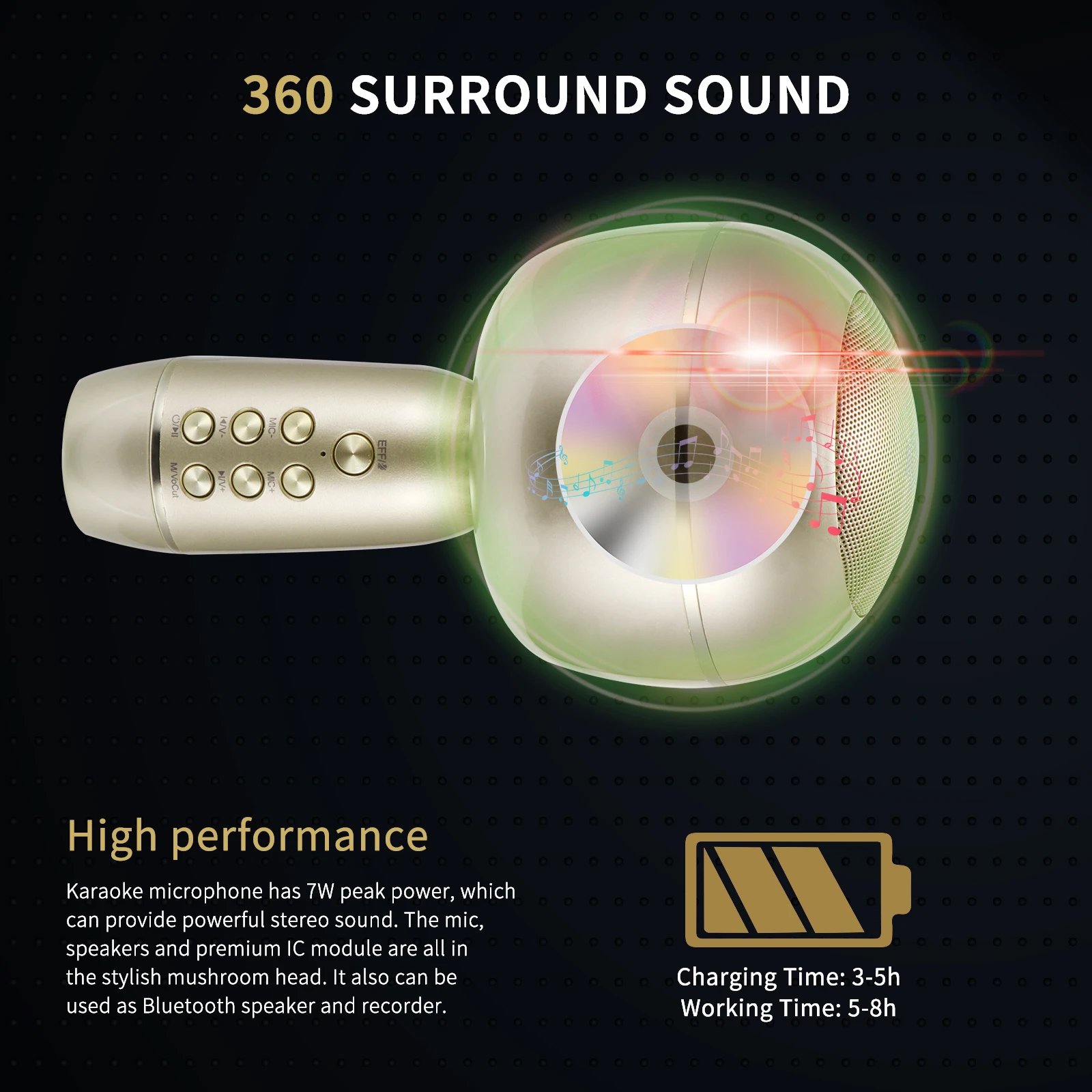 

Беспроводной микрофон в виде грибов, портативный Bluetooth-микрофон для караоке, подходит для Android, iPhone, ПК