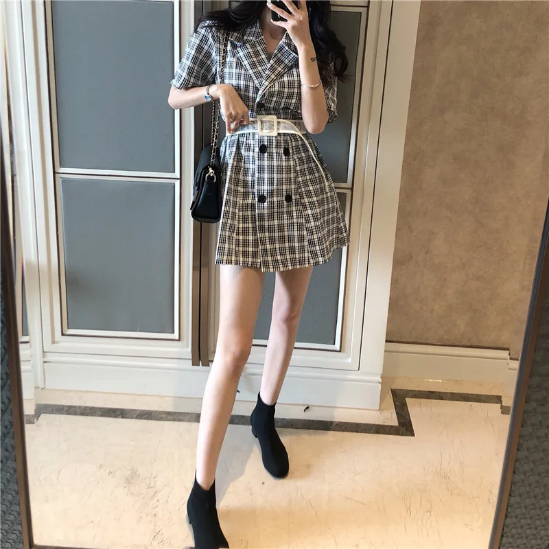 Мини платье женское с коротким рукавом милый приталенный сарафан в стиле