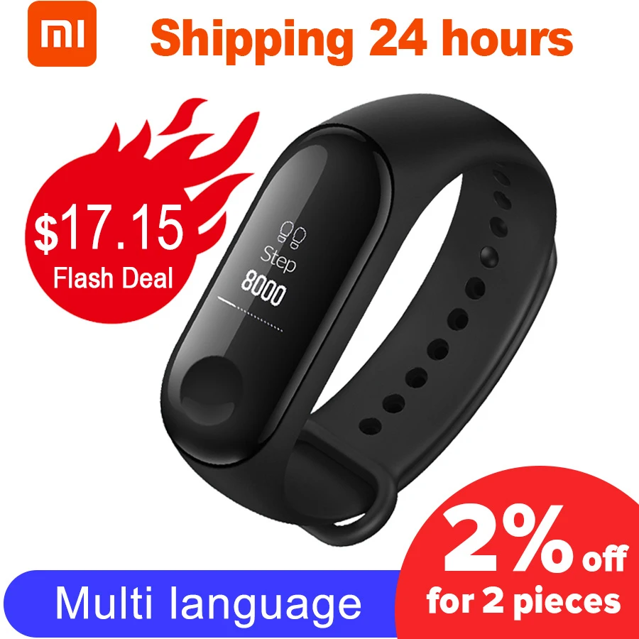 Фитнес трекер Xiaomi MiBand 3 Mi band пульсометр OLED дисплей 0 78 дюйма Bluetooth 4 2 для Android и
